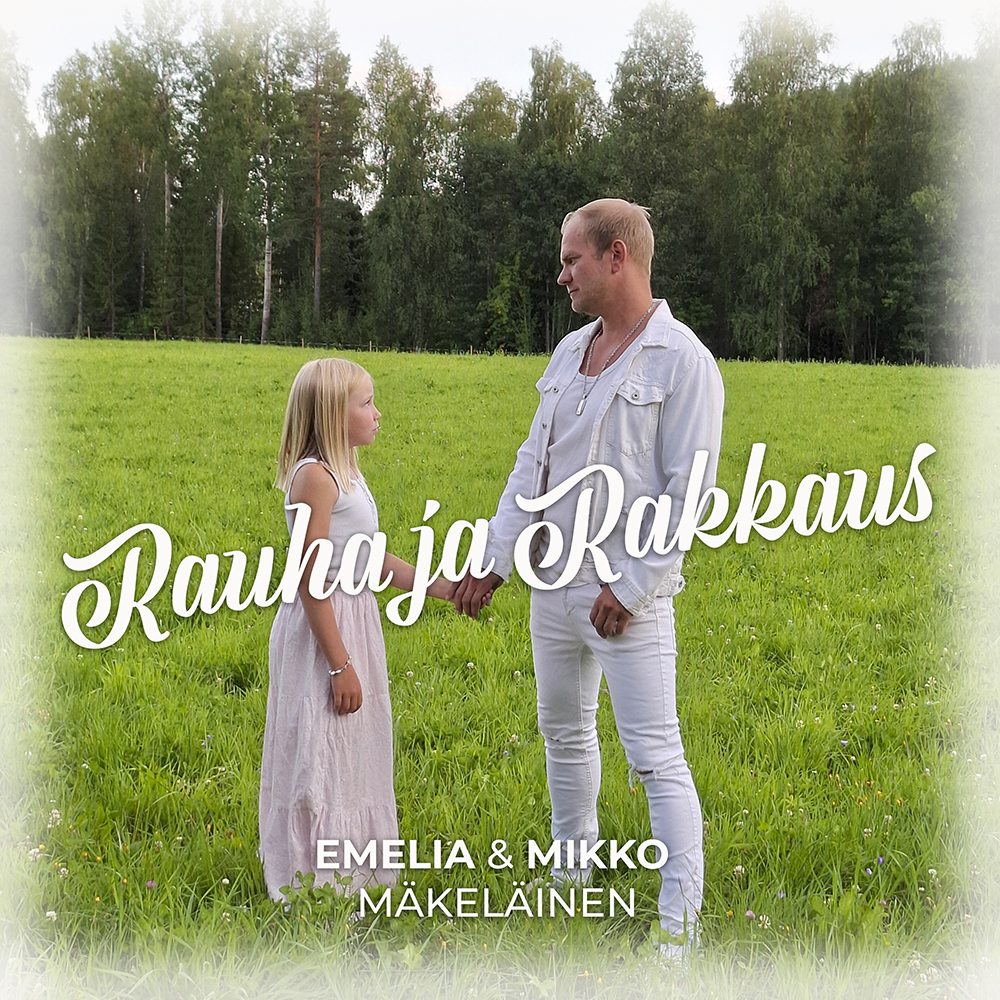 Mikko ja Elemia Mäkeläinen singlen kansi. He pitävät toisiaan kädestä valkoisissa asuissaan kesäisellä niityllä.. 