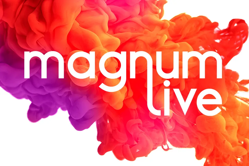 MagnumLive logo, splash of color in the background.