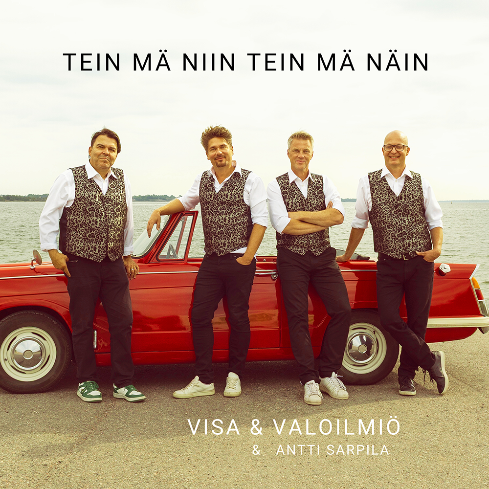 Visa Luttisen ja Valoilmiön singlen kannessa muusikot nojailevat punaiseen avoautoon.